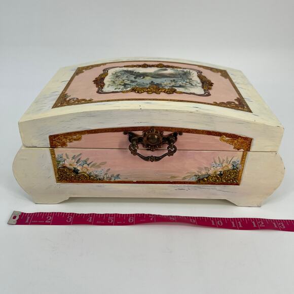 Custom Artisan Upcycled Trinket Sewing Box Decoupage Hand Painted Velvet Mirror - Picture 2 of 16